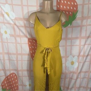 Yellow Sleeveless Jumpsuit with Tie Waist